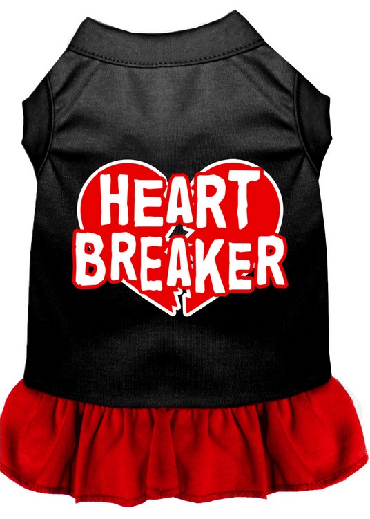 Heart Breaker Screen Print Dog Dress Black with Red XS